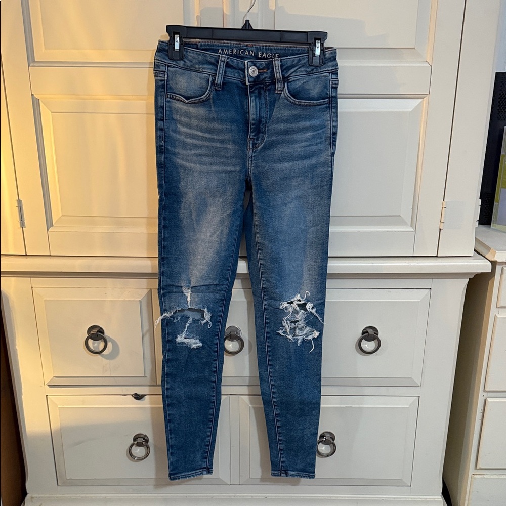 American Eagle Outfitters Dark Blue Ripped Skinny Jeans